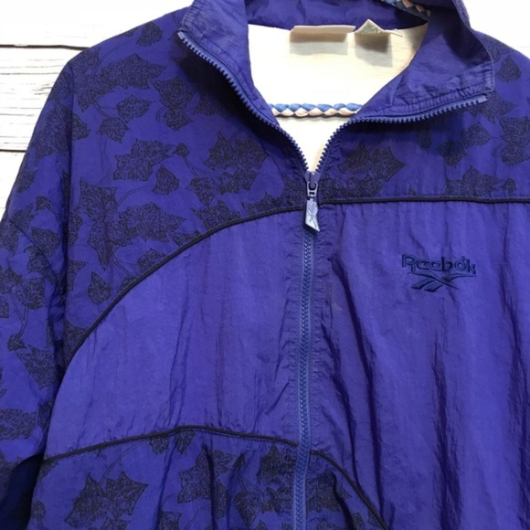 Vintage REEBOK Purple Leaves Windbreaker Small - Picture 3 of 8